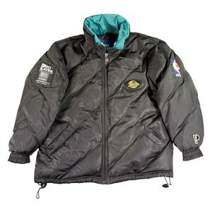 Vintage Pro Player Detroit Pistons Puffer Jacket Mens‎ Large Black 90s NBA Down